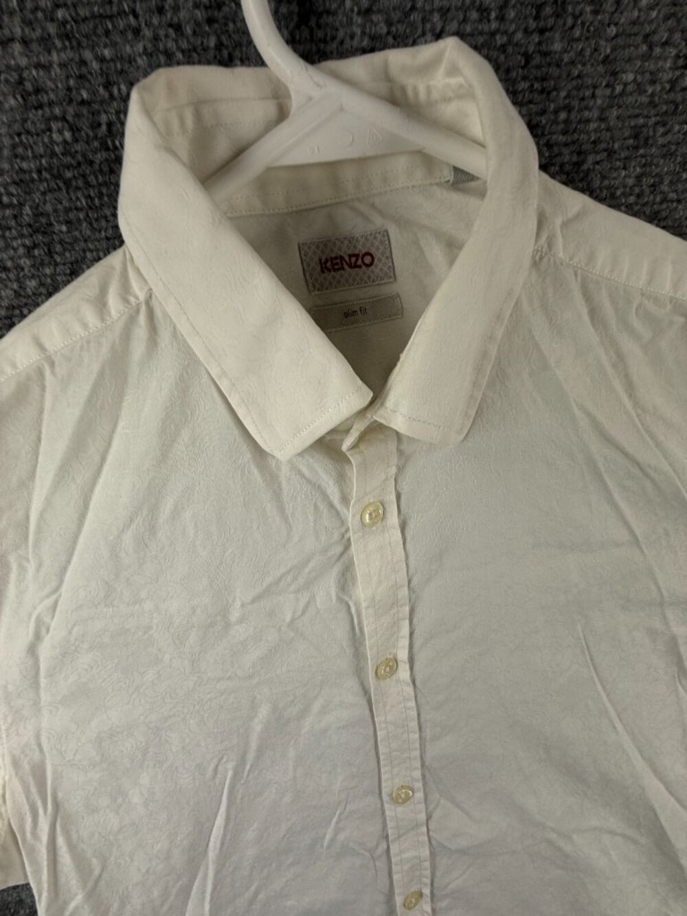 Kenzo Floral Jacquard White Button Up Shirt Long Sleeve Men Slim Size 15 Adult